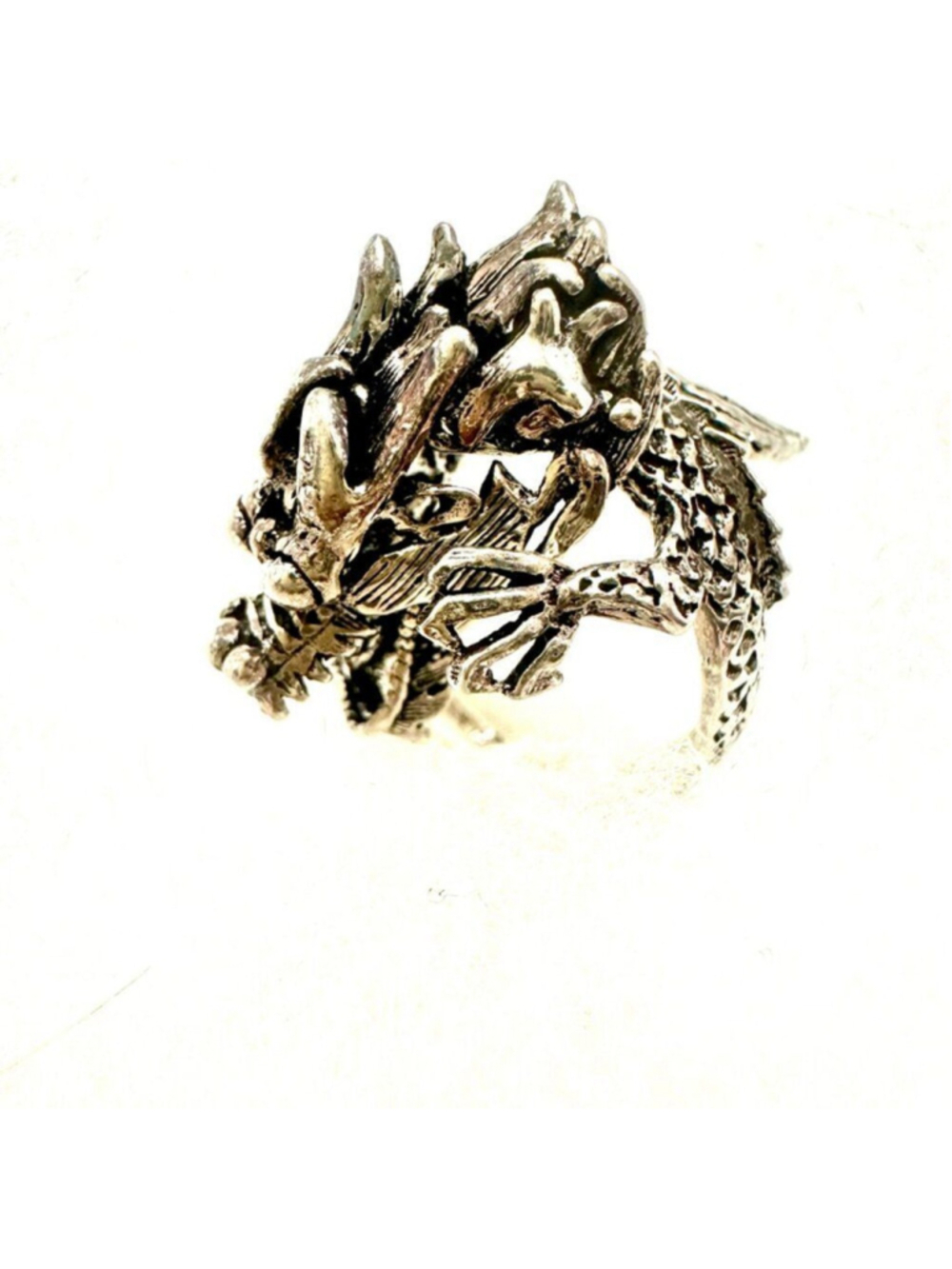 Vintage Dragon Ring 925 Sterling Silver Fantasy Figural Asian Adjustable 9-15